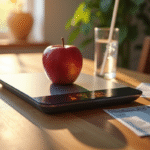 Balance de cuisine avec pomme et affichage nutrition