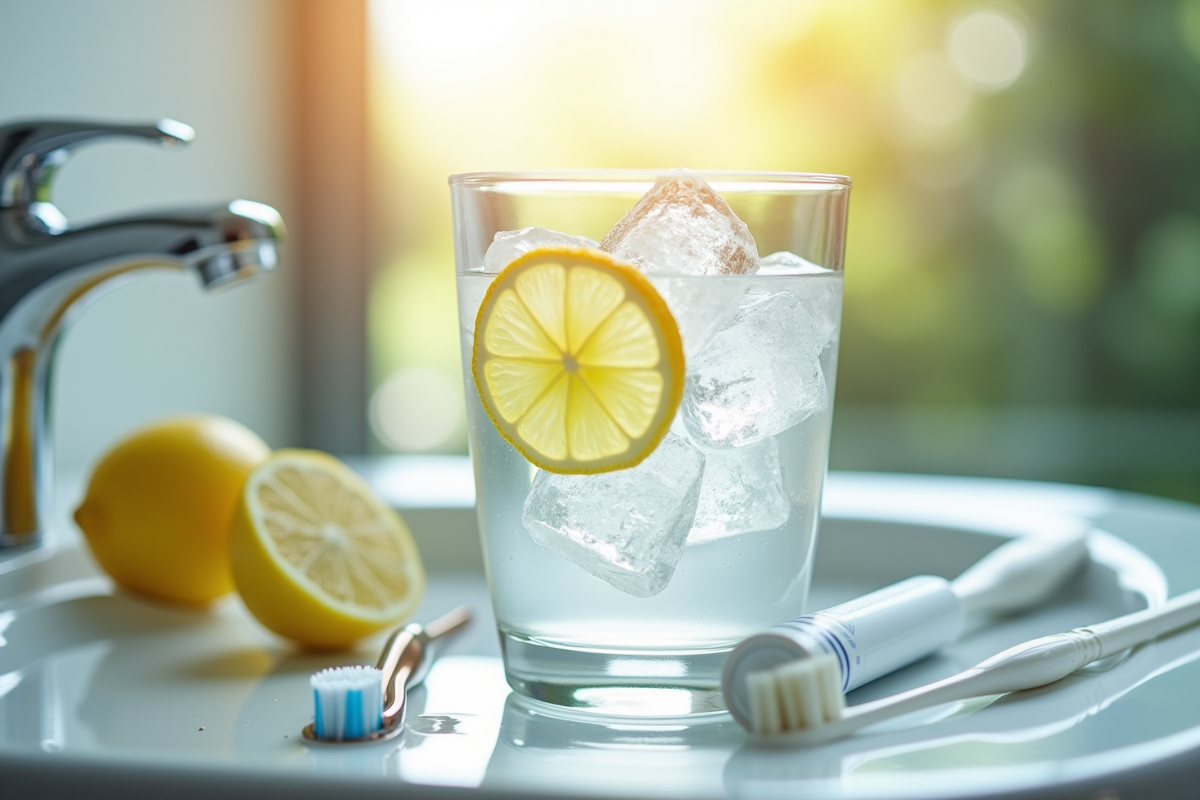 Brosse à dents avec citron et glace pour l