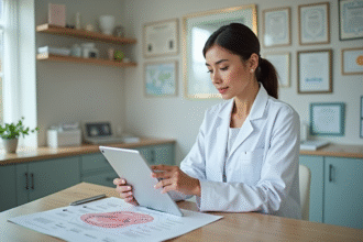 Dermatologue femme en consultation dans une clinique moderne