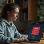 Étudiante frustrée face à une erreur de connexion sur le portail Cristolink UPEC depuis son ordinateur portable