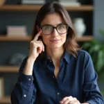 Femme en bureau en pleine concentration pour l'article