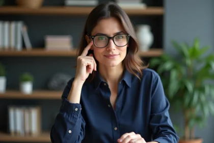 Femme en bureau en pleine concentration pour l'article