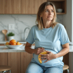 Femme décontractée dans la cuisine avec banane