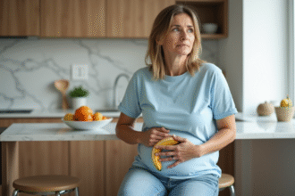 Femme décontractée dans la cuisine avec banane