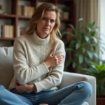 Femme se tenant le dos dans un cadre domestique chaleureux