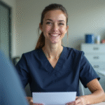 Femme infirmiere confiante lors d'un entretien d'embauche