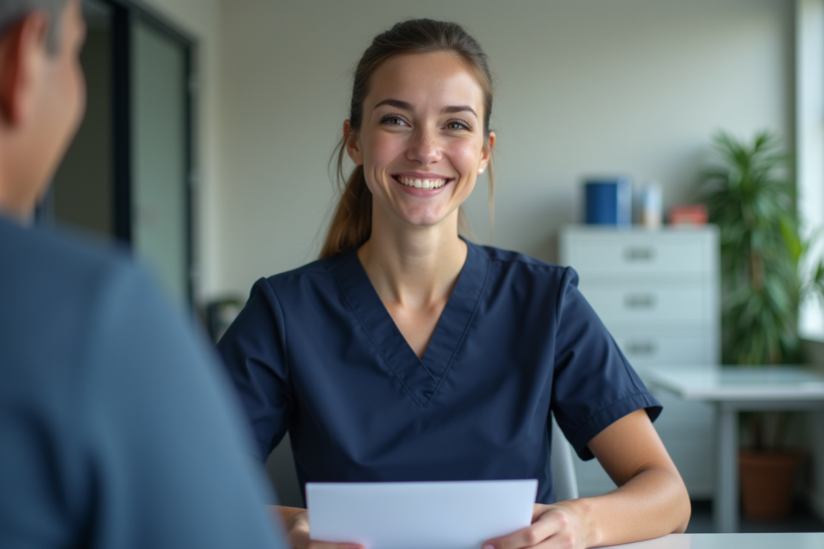 Femme infirmiere confiante lors d'un entretien d'embauche