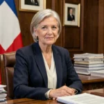 Portrait d'une femme politique française âgée aux cheveux argentés dans un bureau institutionnel, illustrant l'article sur Elisabeth Guigou et son combat contre la maladie