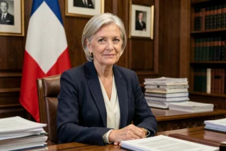 Portrait d'une femme politique française âgée aux cheveux argentés dans un bureau institutionnel, illustrant l'article sur Elisabeth Guigou et son combat contre la maladie