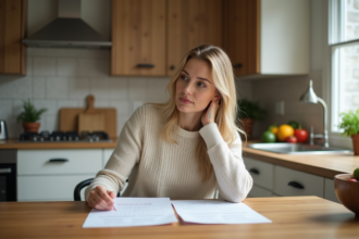 Femme compare deux plans repas à la maison