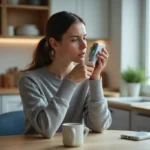 Jeune femme vérifiant sa température dans la cuisine