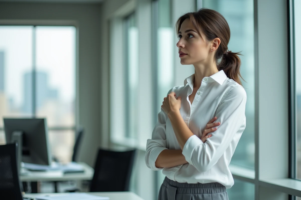 Femme d affaires réfléchissant près d une fenêtre