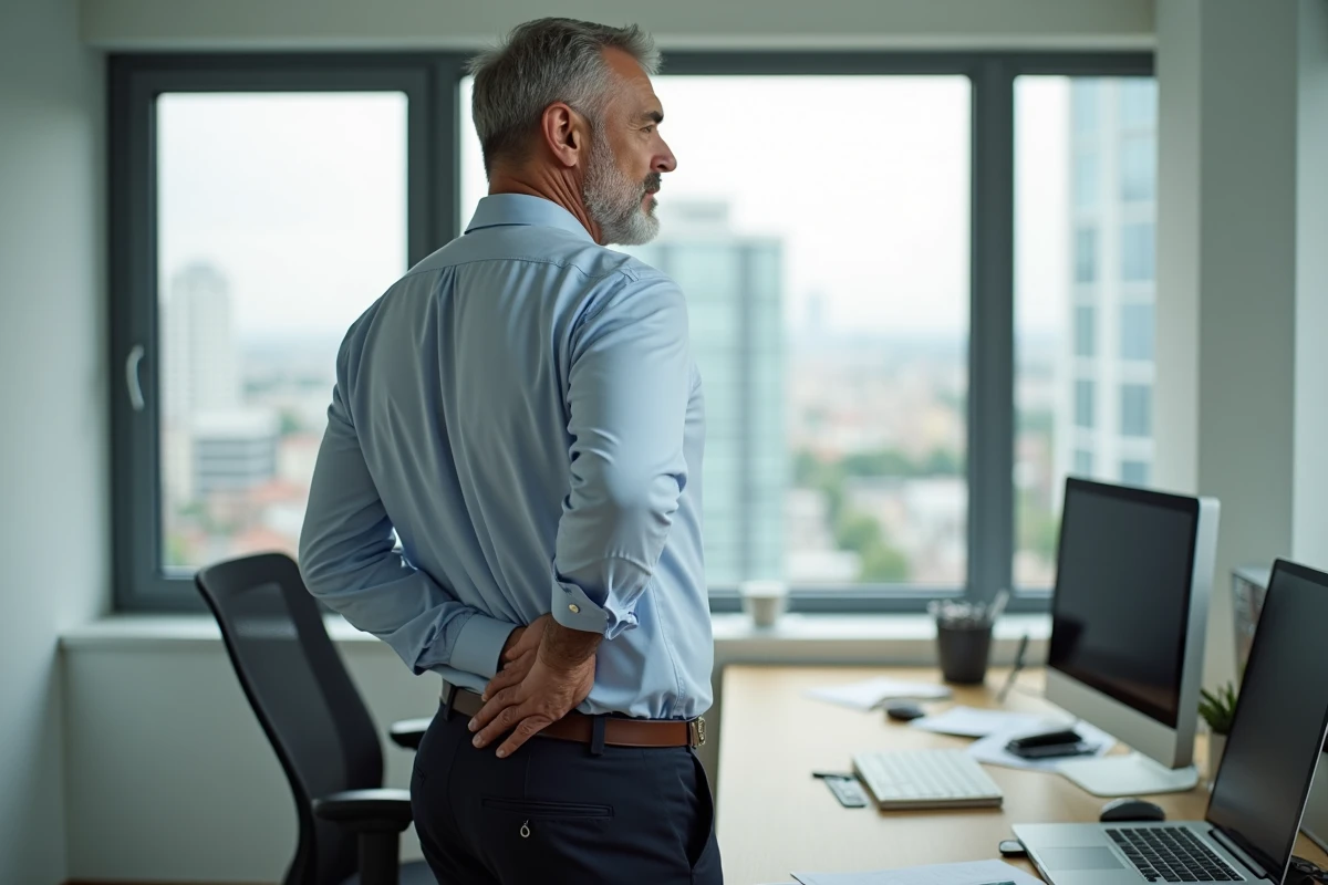 Homme d affaires se tenant le dos dans un bureau lumineux