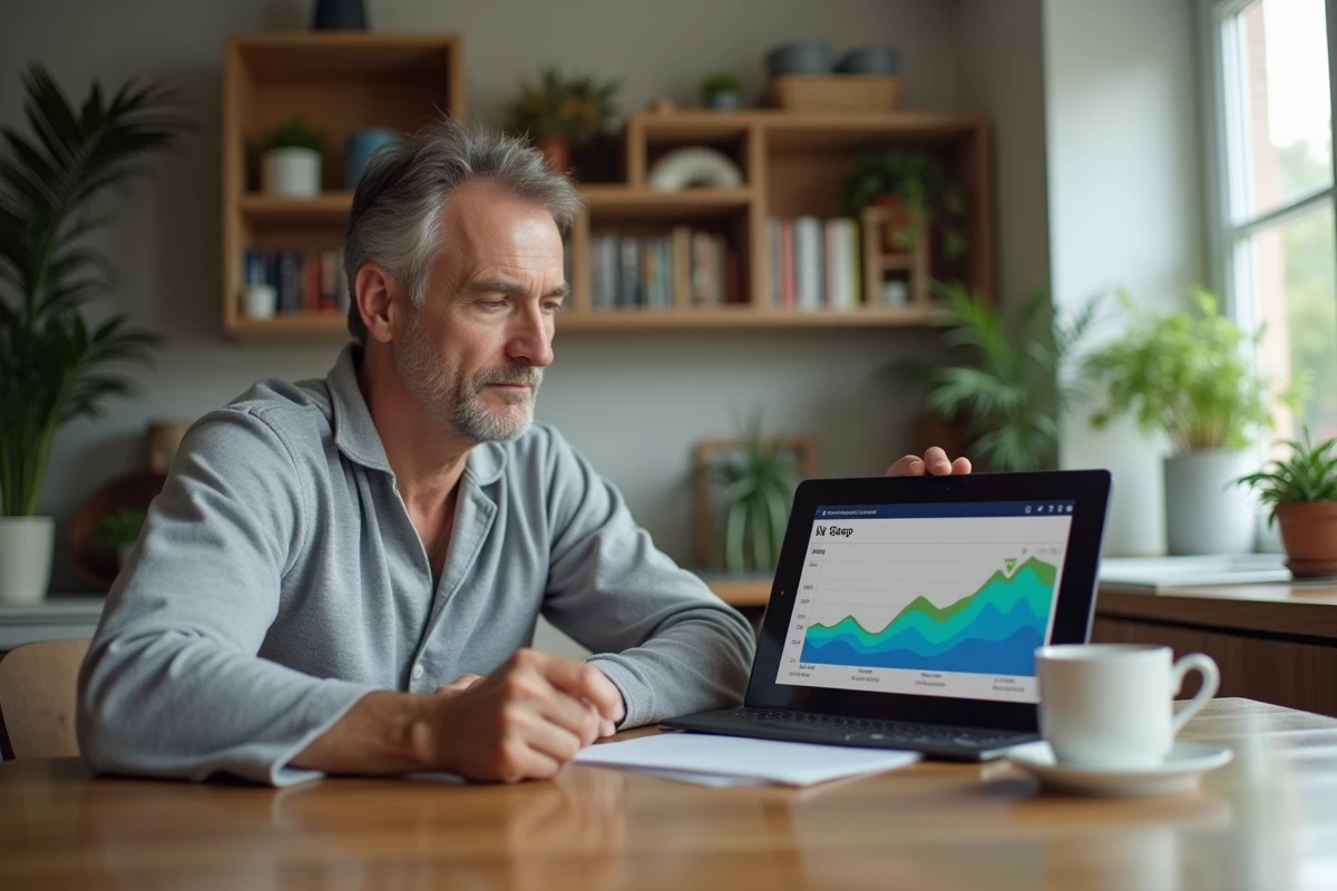 Homme regardant un graphique de sommeil sur une tablette