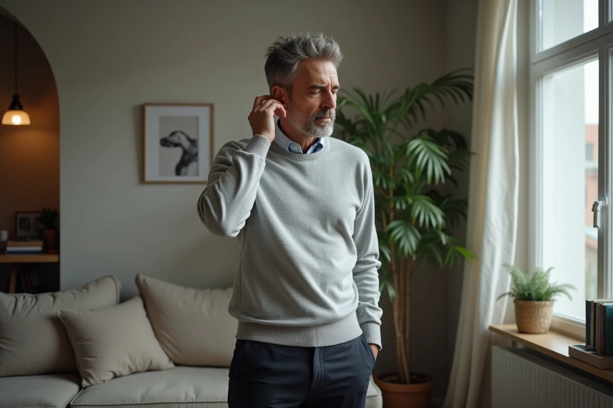 Homme pensif dans un intérieur cosy pour l