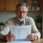 Homme d'âge moyen examine ses résultats médicaux dans la cuisine