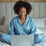 Jeune femme en pyjama lisant des résultats de sommeil
