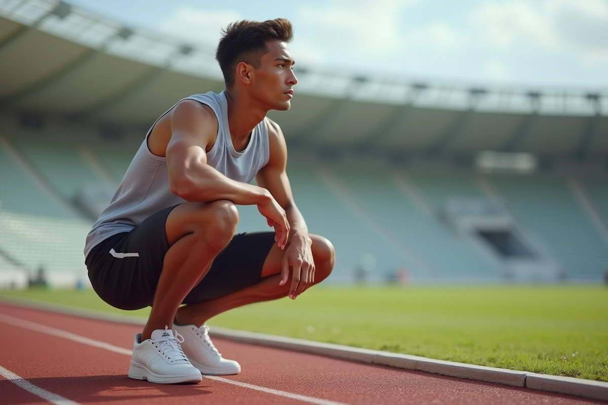 Jeune homme en tenue de sport sur la piste d