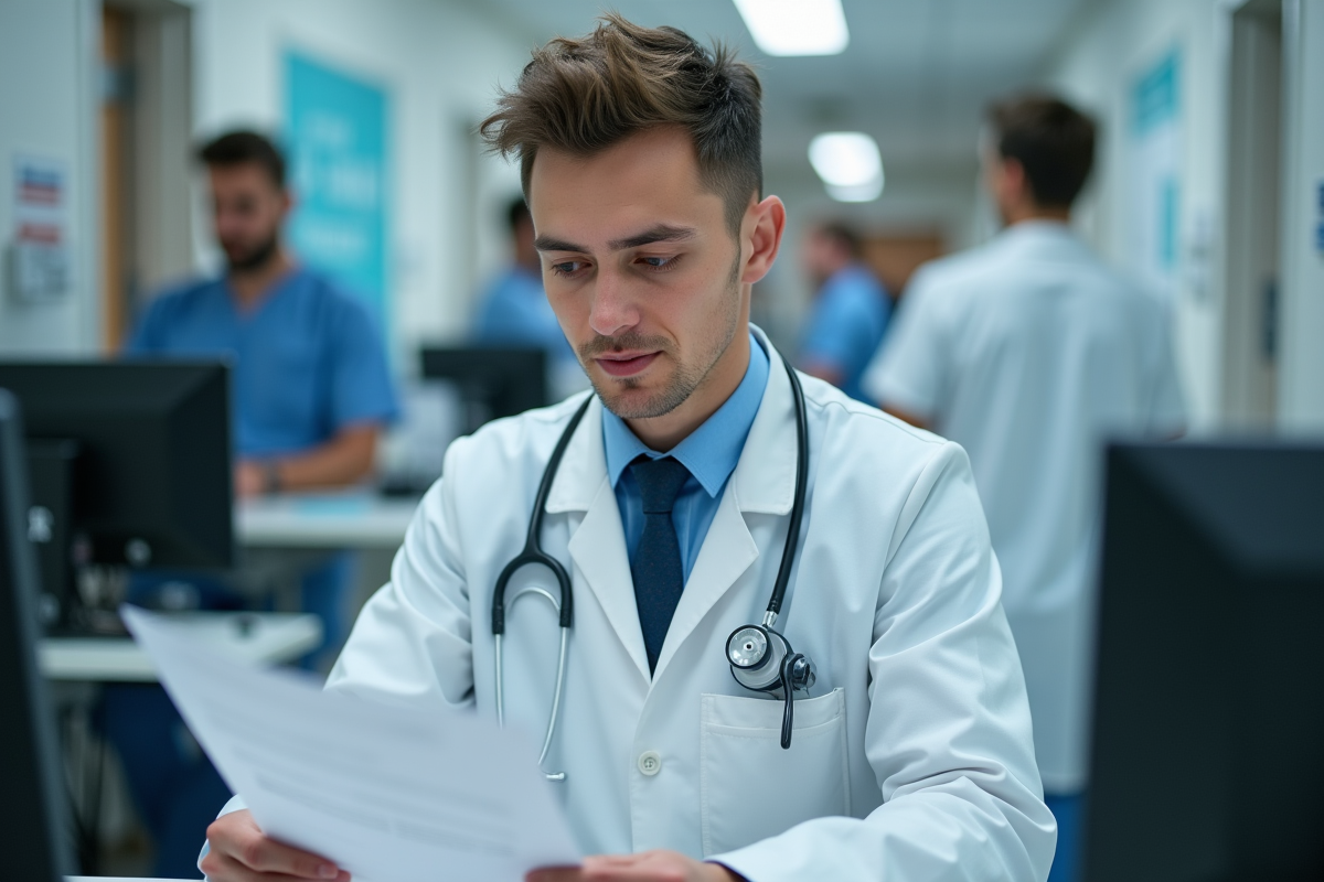 Jeune professionnel de santé examinant un dossier