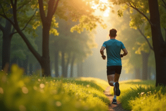 Personne en tenue sportive marchant dans un parc verdoyant