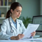 Médecin analysant des résultats de sérologie EBV avec anticorps IgG anti-VCA et anti-EBNA positifs