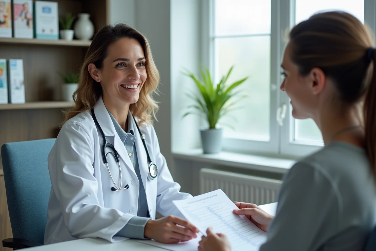 Medecin et jeune femme discutent dans un cabinet médical