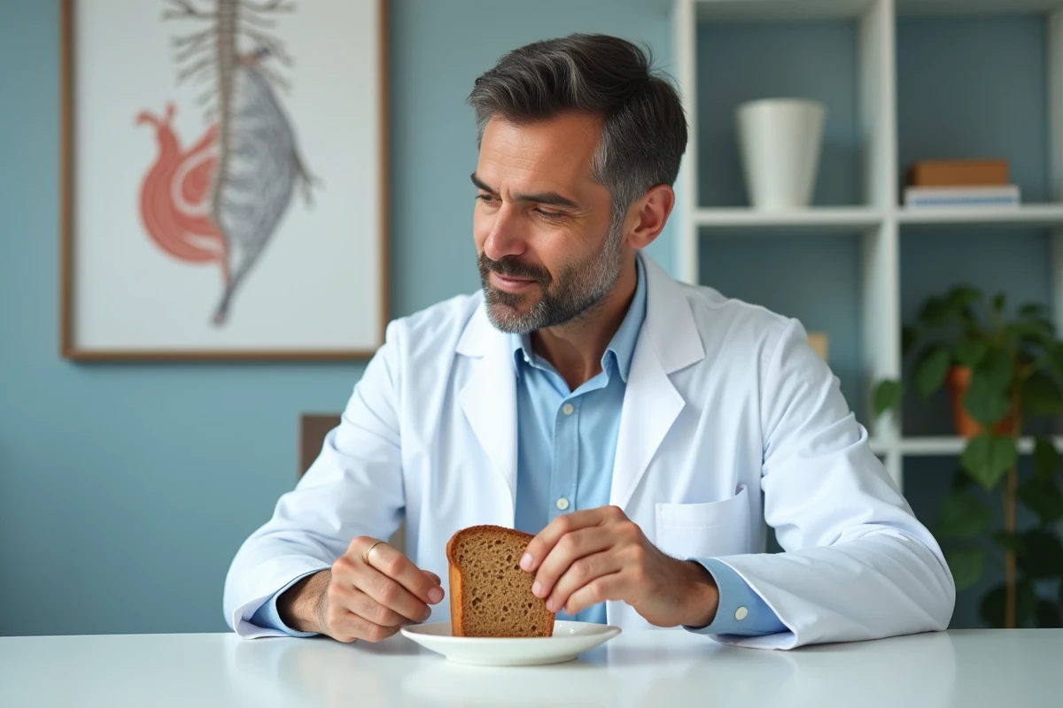 Medecin examinant une tranche de pain rye dans un cabinet