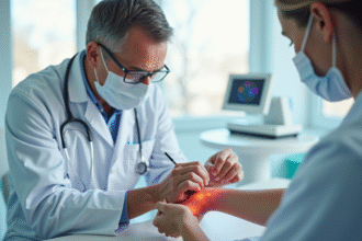 Médecin examinant une peau irritée du patient