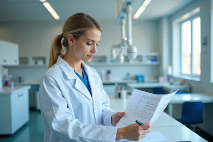 Jeune femme medecin en laboratoire hospitalier