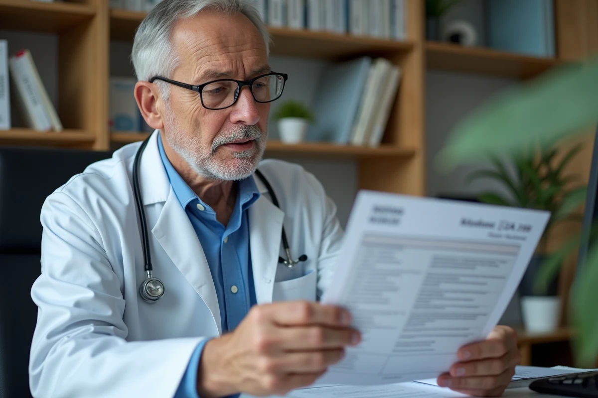 Docteur examine un rapport médical dans son bureau