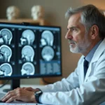 Médecin neurologue examinant des scans IRM du cerveau