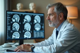 Médecin neurologue examinant des scans IRM du cerveau