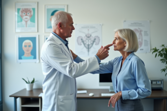 Médecin neurologue aidant une patiente lors d'un test de coordination