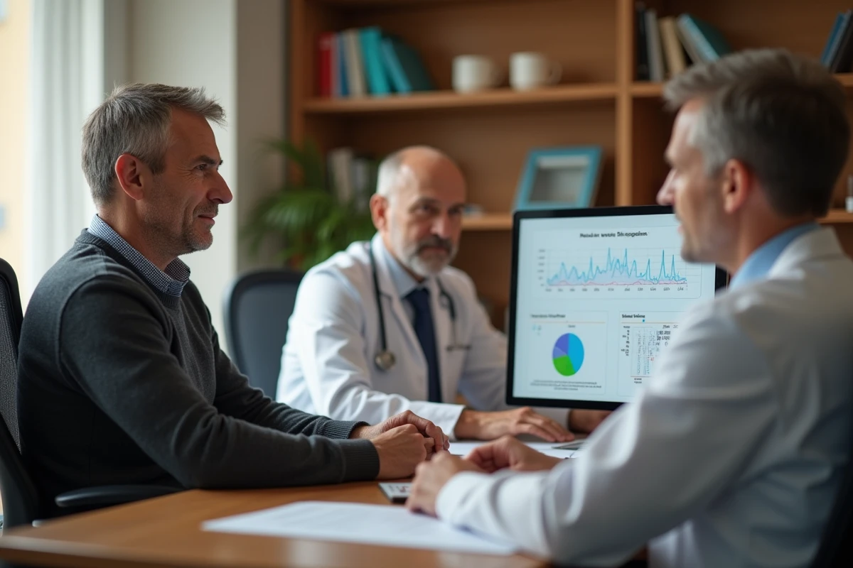 Patient homme en consultation avec medecin