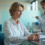 Patiente calme en laboratoire lors d'un prélèvement sanguin