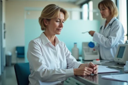 Patiente calme en laboratoire lors d'un prélèvement sanguin