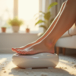 Pieds détendus sur un masseur de reflexologie moderne dans un salon lumineux