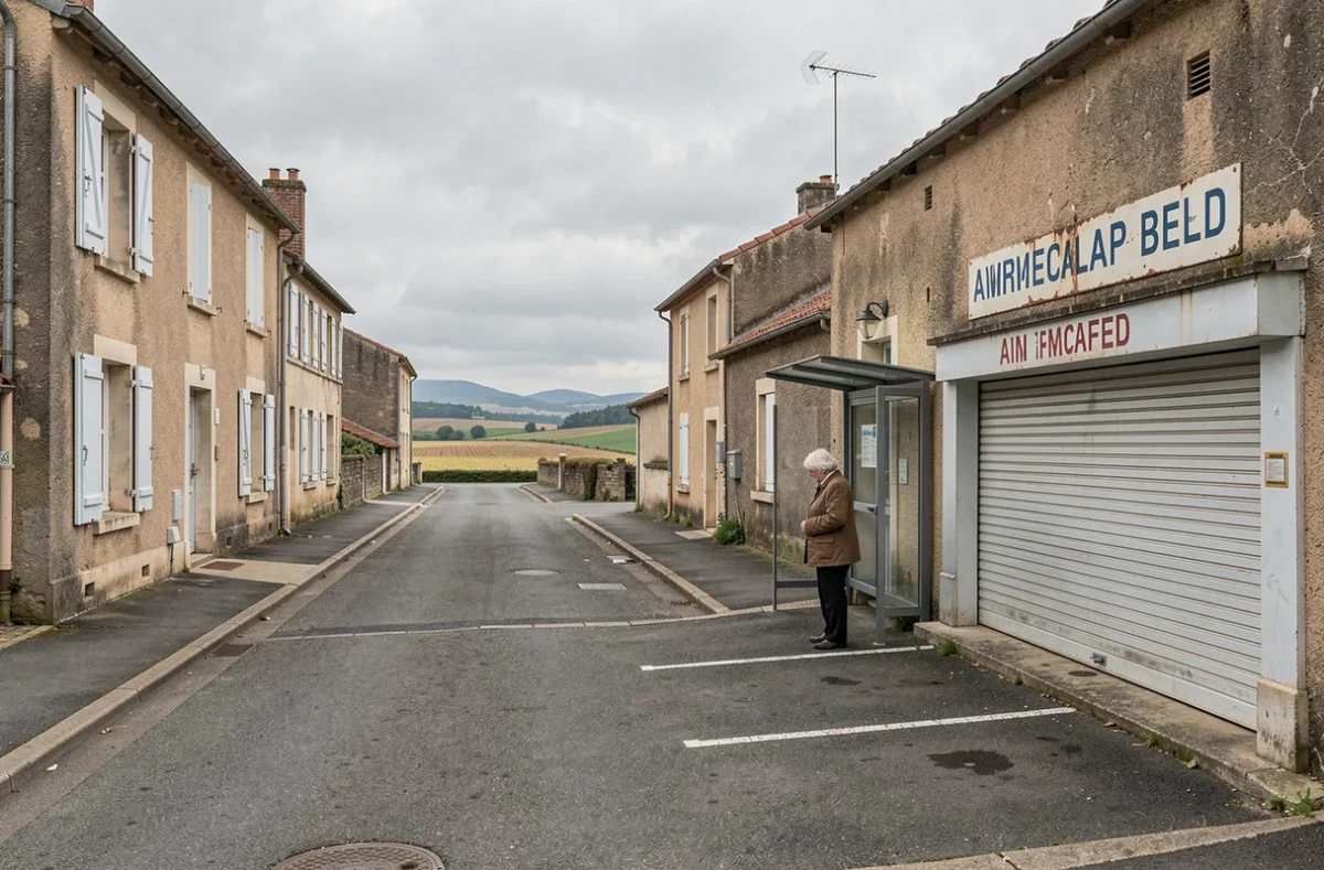 Village rural de l'Ain avec une infrastructure médicale limitée illustrant les zones sous-dotées en offre dentaire